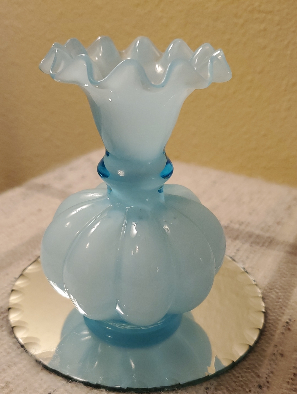 Opalescent Blue Glass Bud Vase